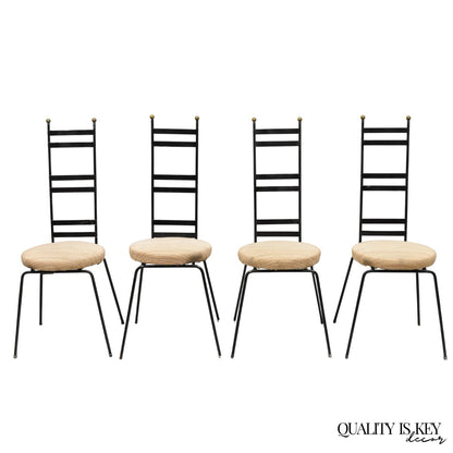 Vintage Arthur Umanoff Wrought Iron Ladder Back MCM Dining Chairs - Set of 4