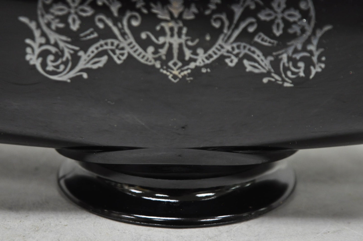 Vintage Rockwell Black Amethyst Glass Sterling Silver Overlay Centerpiece Dish