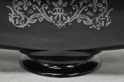 Vintage Rockwell Black Amethyst Glass Sterling Silver Overlay Centerpiece Dish