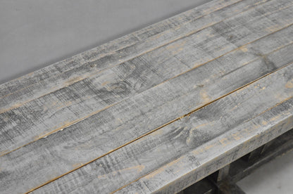 Primitive Rustic 72" Long Wooden Distressed Gray Wash Criss Cross Trestle Bench