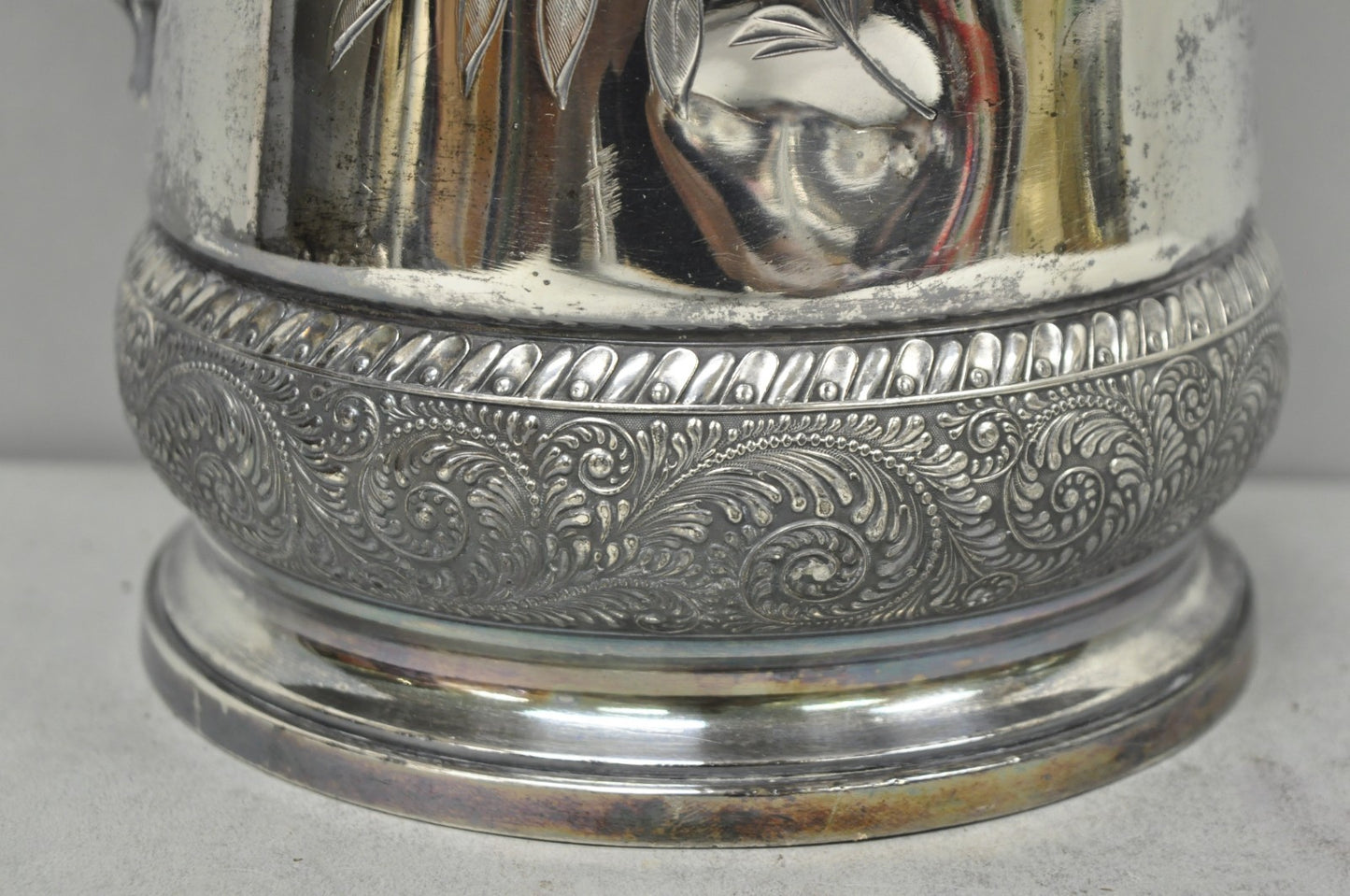 Antique Meriden Victorian Lrg Silver Plated Floral Etched Pitcher, Engraved 1892