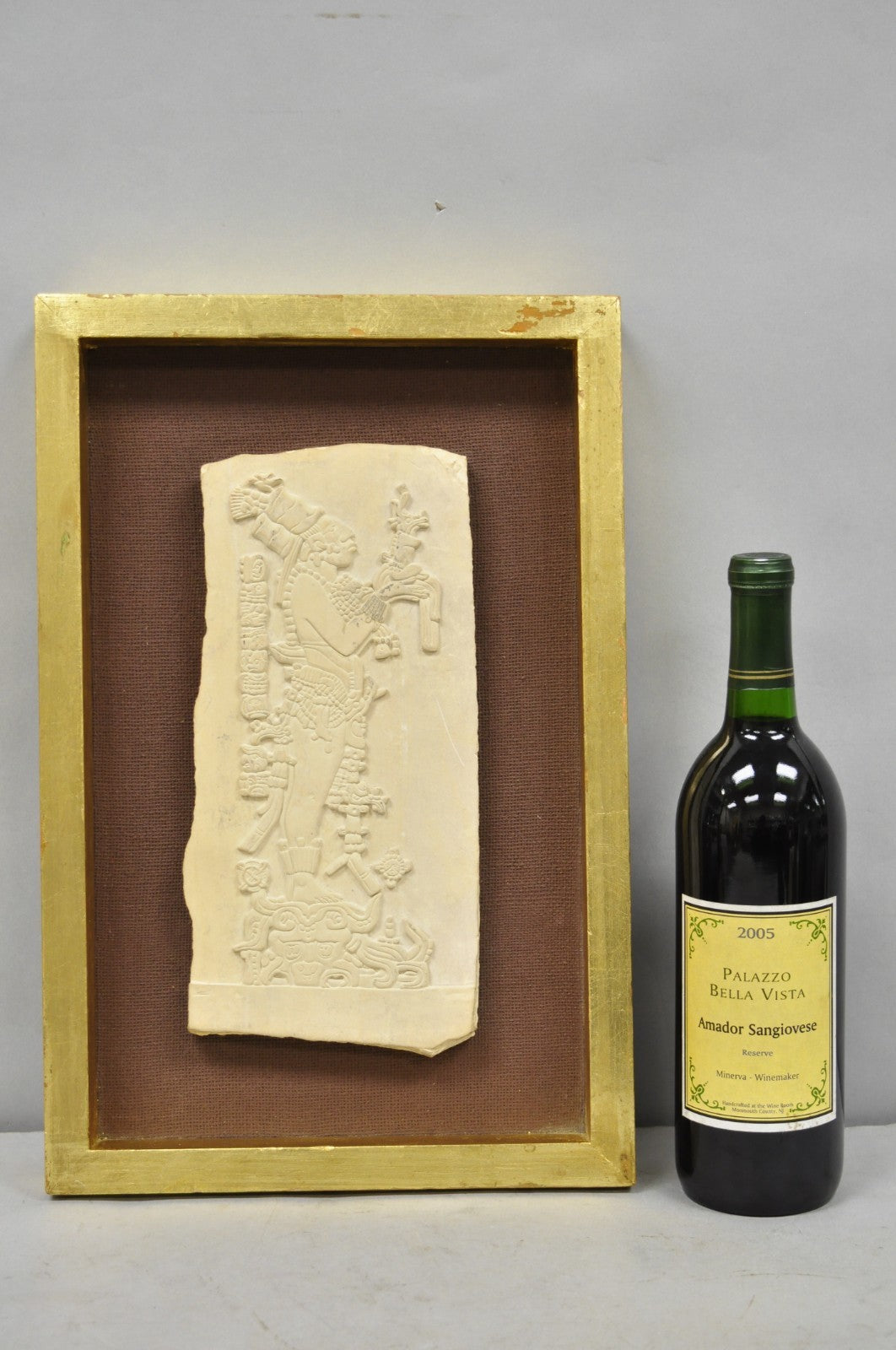 Ancient Maya Mayan Cast Stone Art Plaque Framed Sculpture Reproduction