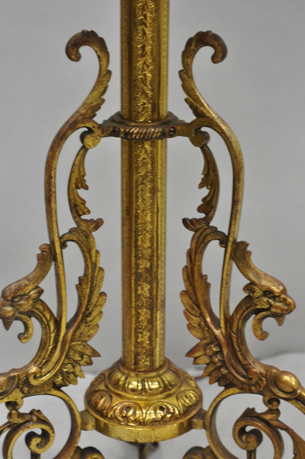 Victorian Bronze Griffin Figural Converted Oil Lamp Marble Side Table Floor Lamp