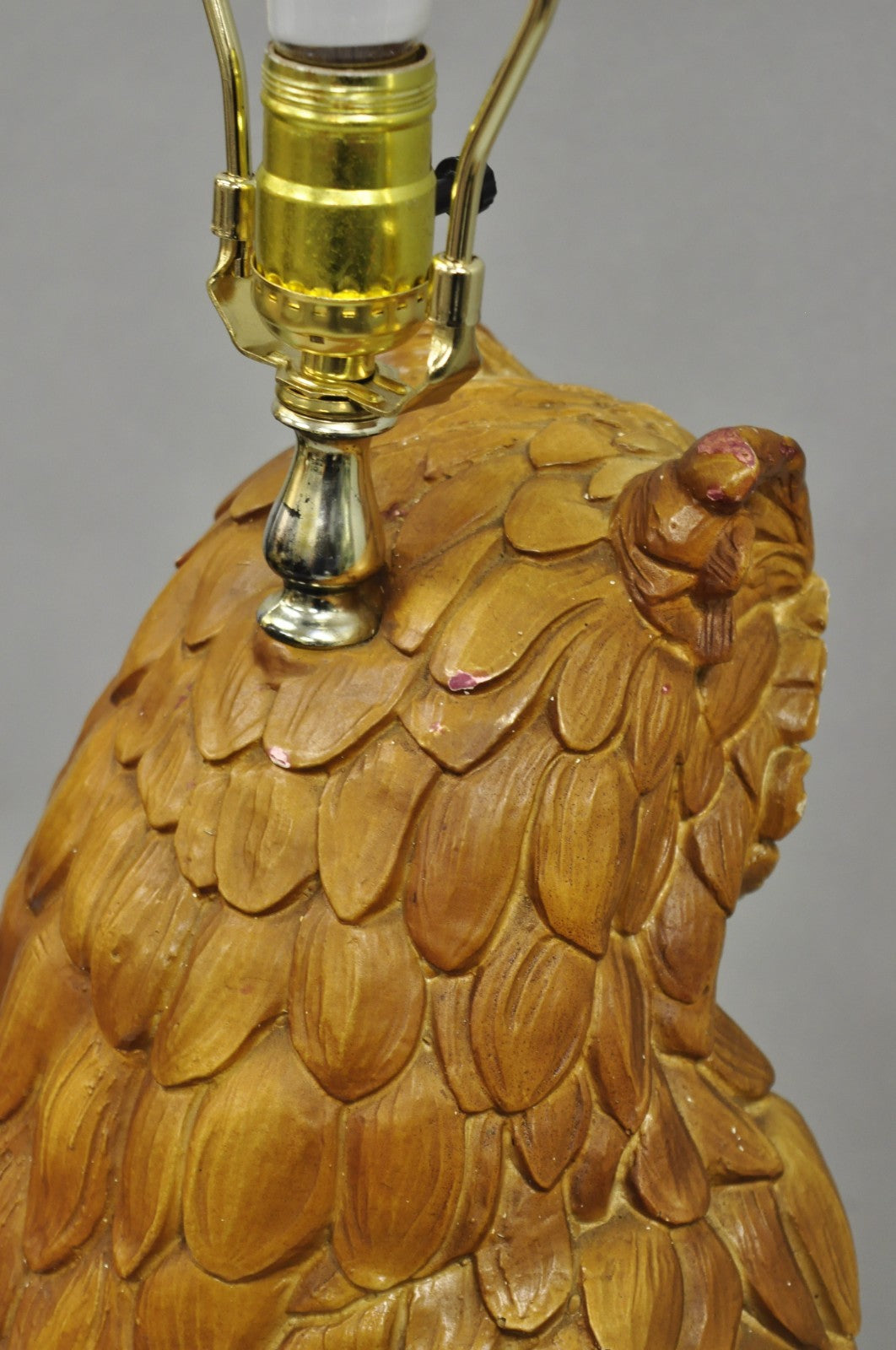 Vintage Mid Century Modern Large Chalkware Painted Owl Sculpture Table Lamp