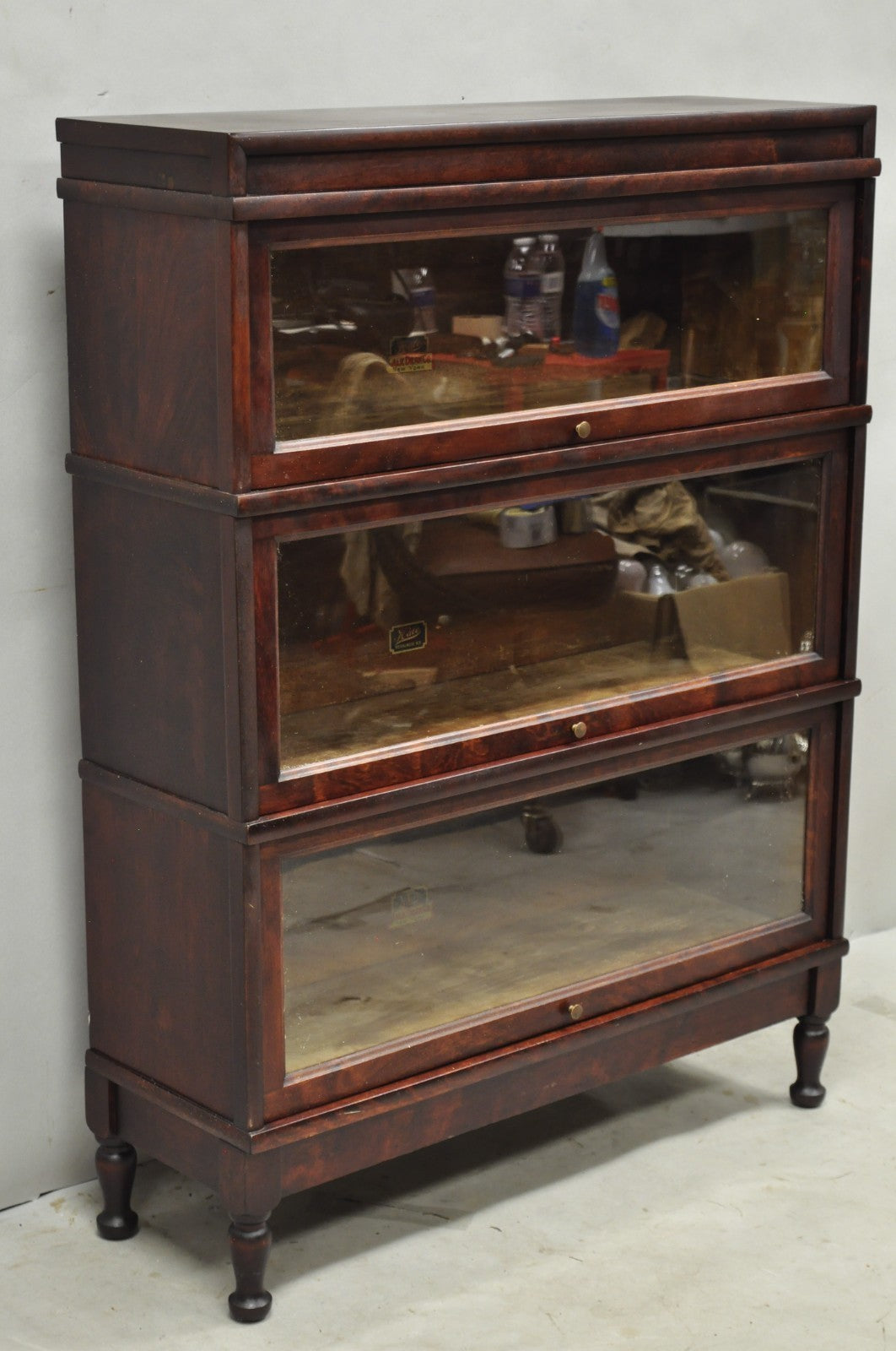 Antique Hale Mahogany 3 Section Stacking Barrister Glass Door Lawyers Bookcase