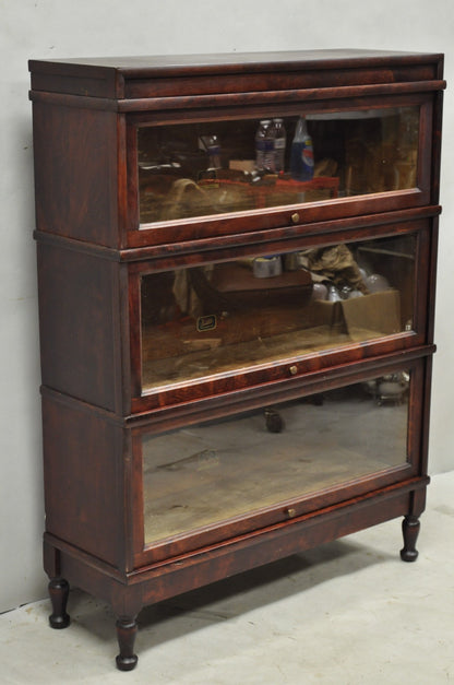 Antique Hale Mahogany 3 Section Stacking Barrister Glass Door Lawyers Bookcase