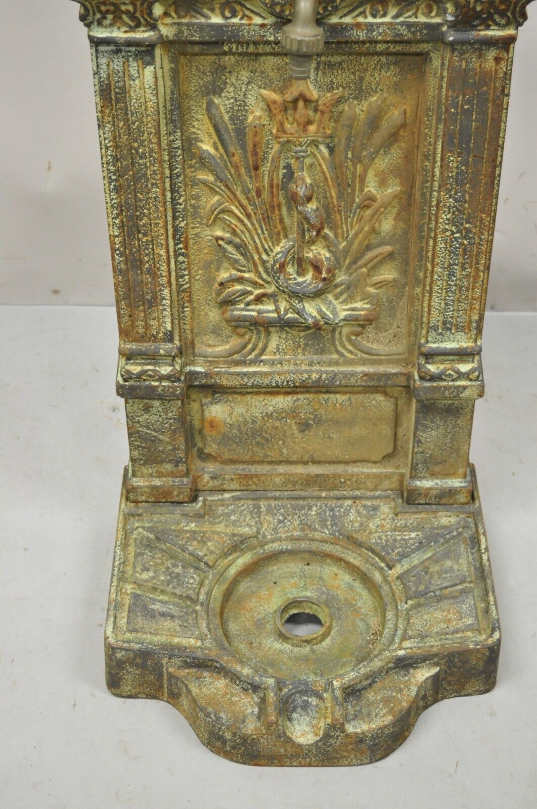 Cast Iron French Neoclassical Style Serpent Trident Outdoor Garden Wall Fountain
