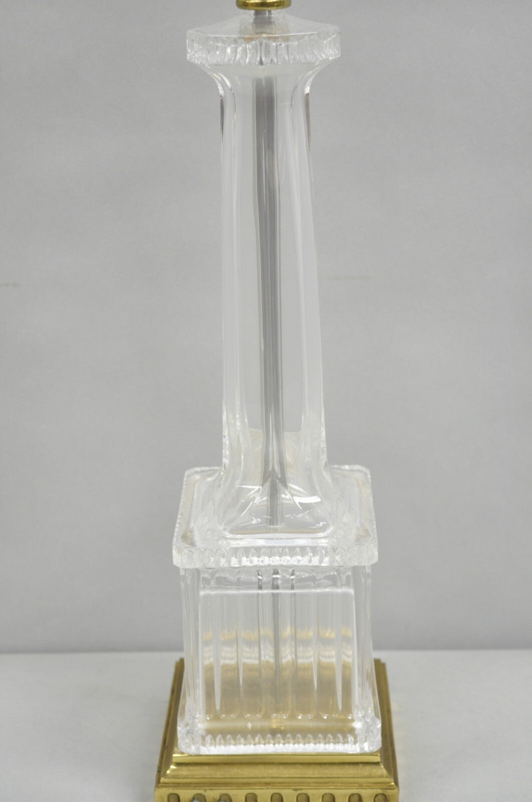 Vintage Ethan Allen Empire Style Glass Column Brass Base Table Lamp
