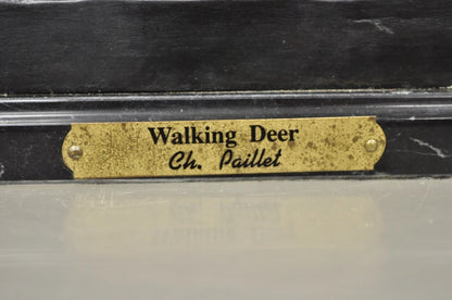 "Walking Deer" Bronze Stag Statue Sculpture on Marble Base After Charles Paillet