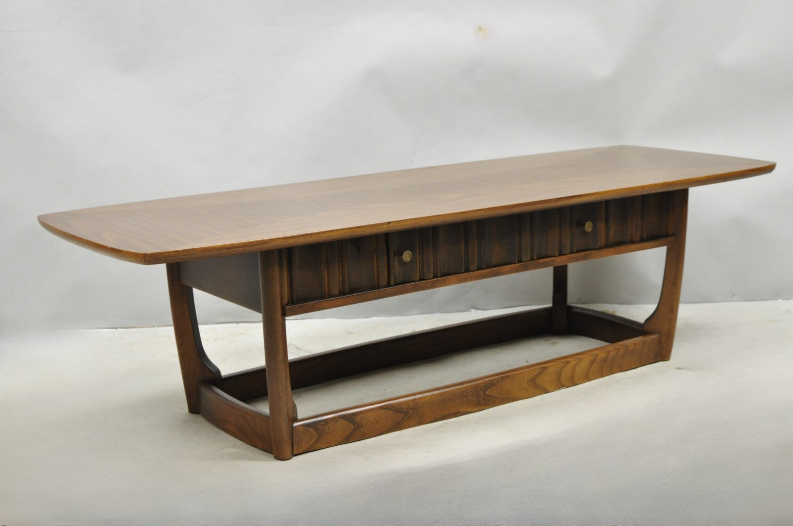 Vintage Mid Century Modern Sculpted Walnut & Laminate Coffee End Table Set 3 Pc