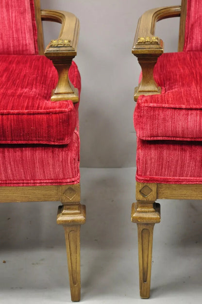 Vintage Italian Hollywood Regency Red High Back Lounge Arm Chairs - a Pair