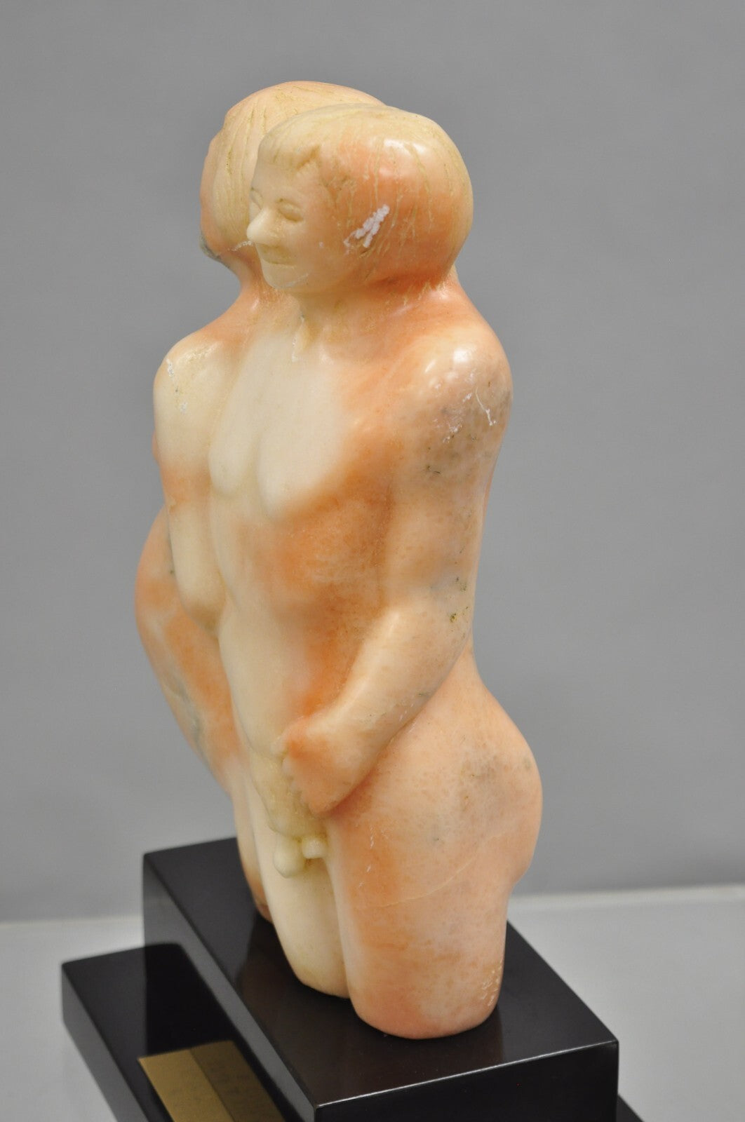 Morton Gaffin "Adam & Eve" Modernist Carved Peach Alabaster Nude Sculpture