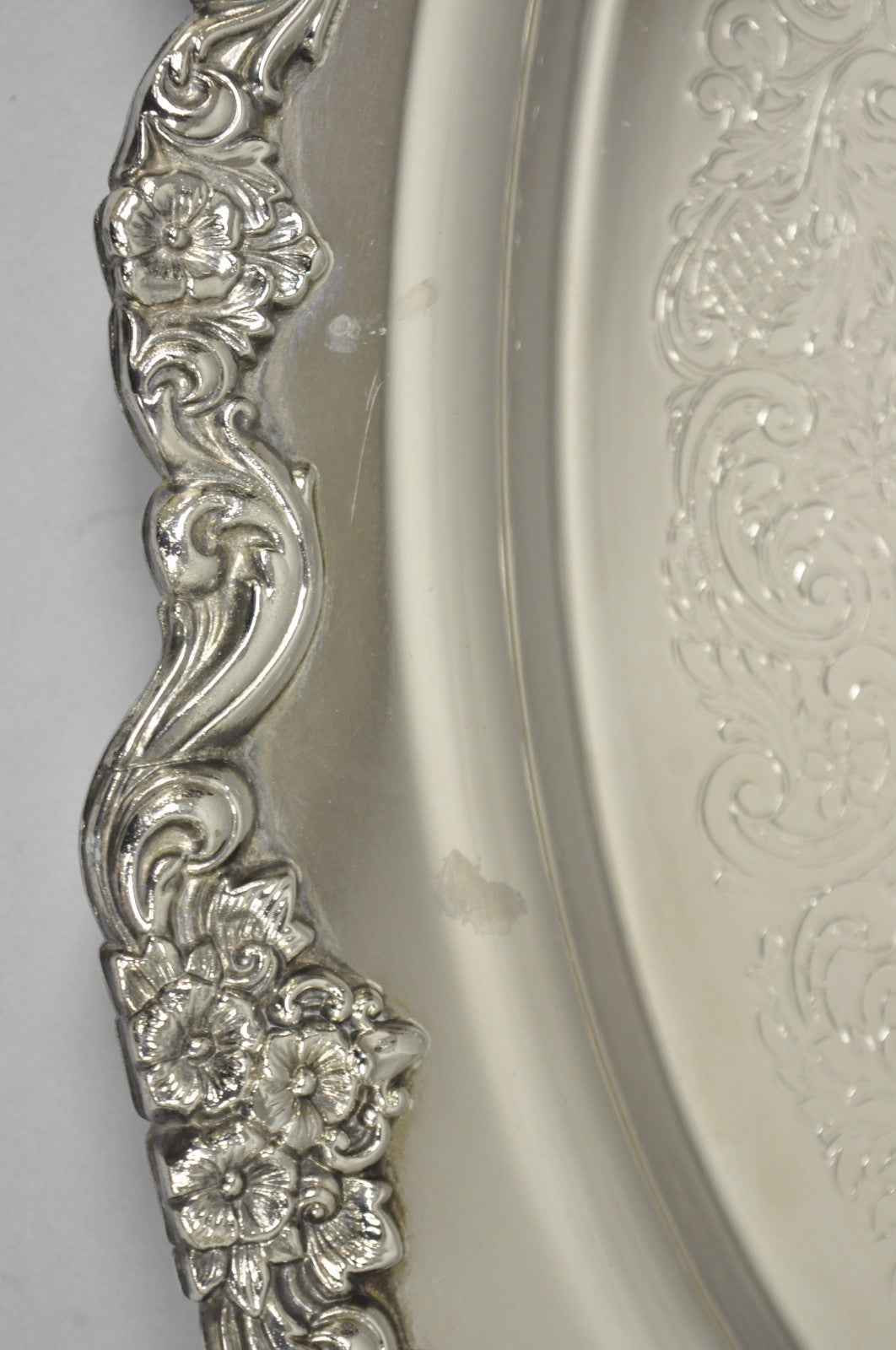 Vintage Extra Large Oval Silver Plated Serving Platter Bar Tray w/ Smoked Finish