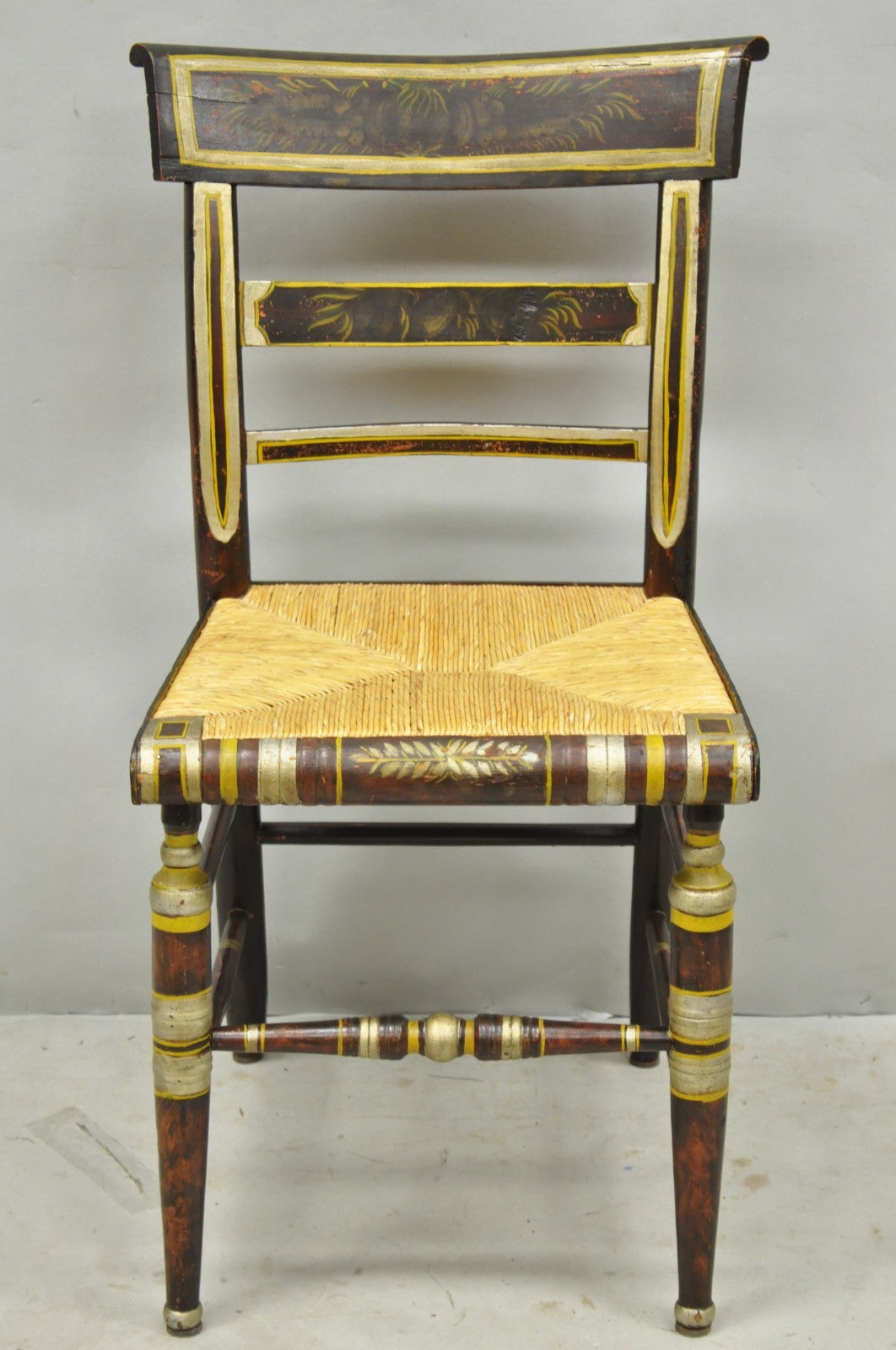 Antique Colonial Red Hand Painted Harvest Hitchcock Rush Seat Side Chair