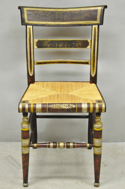 Antique Colonial Red Hand Painted Harvest Hitchcock Rush Seat Side Chair