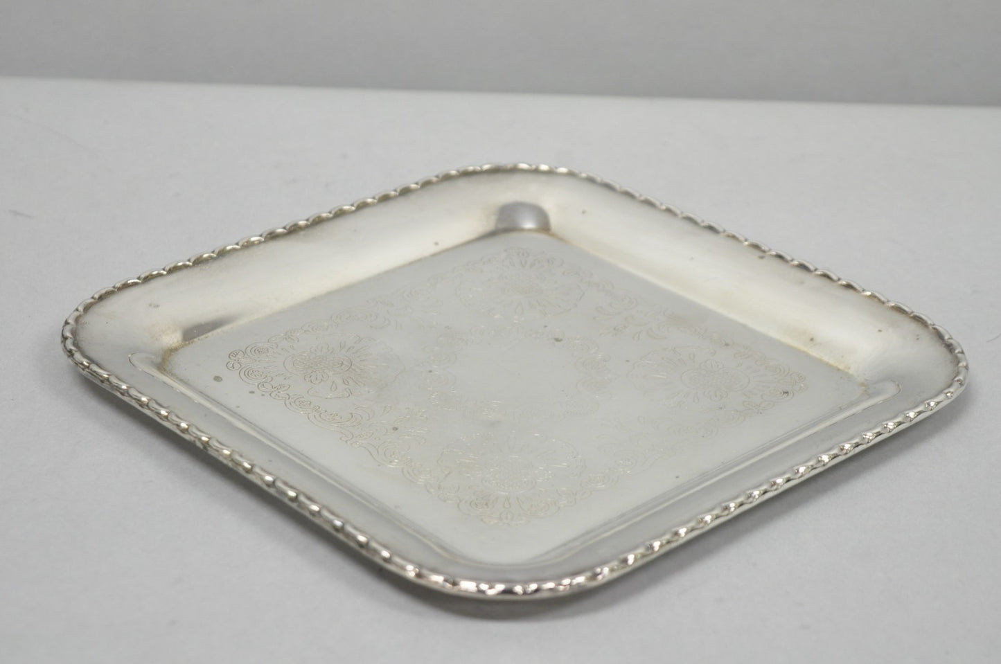 Vintage Silver Plated Victorian Style 9" Square Small Trinket Dish Platter Tray