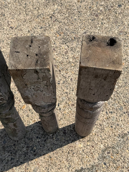 Antique French Farmhouse Turn Carved Wooden Baluster Spindle Table Legs Set of 4