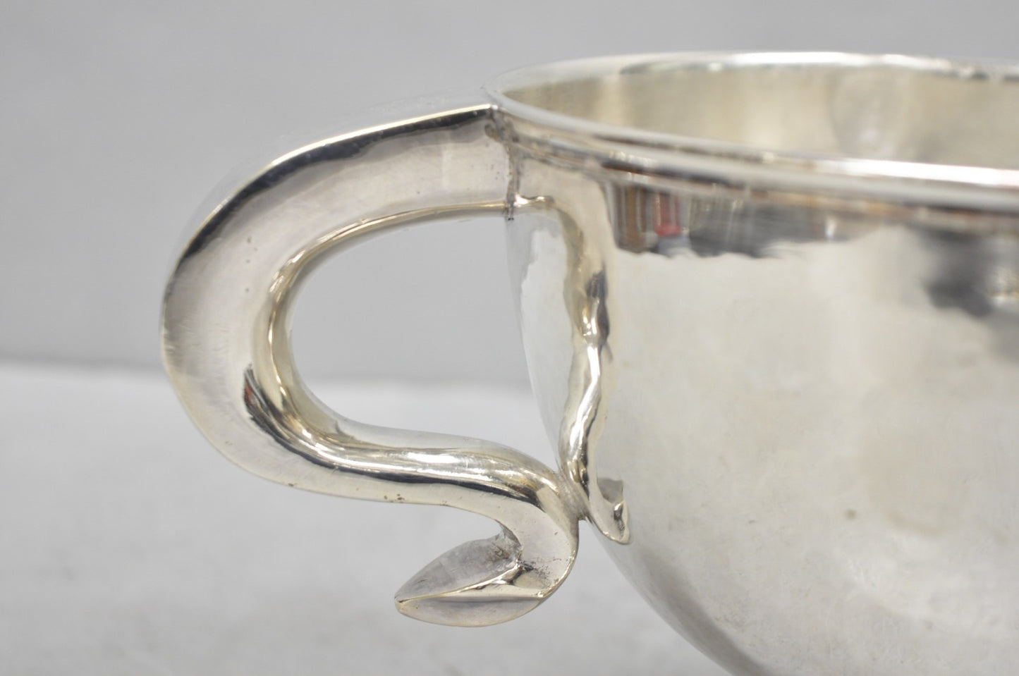 Antique Regency Silver Plated Thick Twin Handle Hand Hammered Trophy Cup Bowl