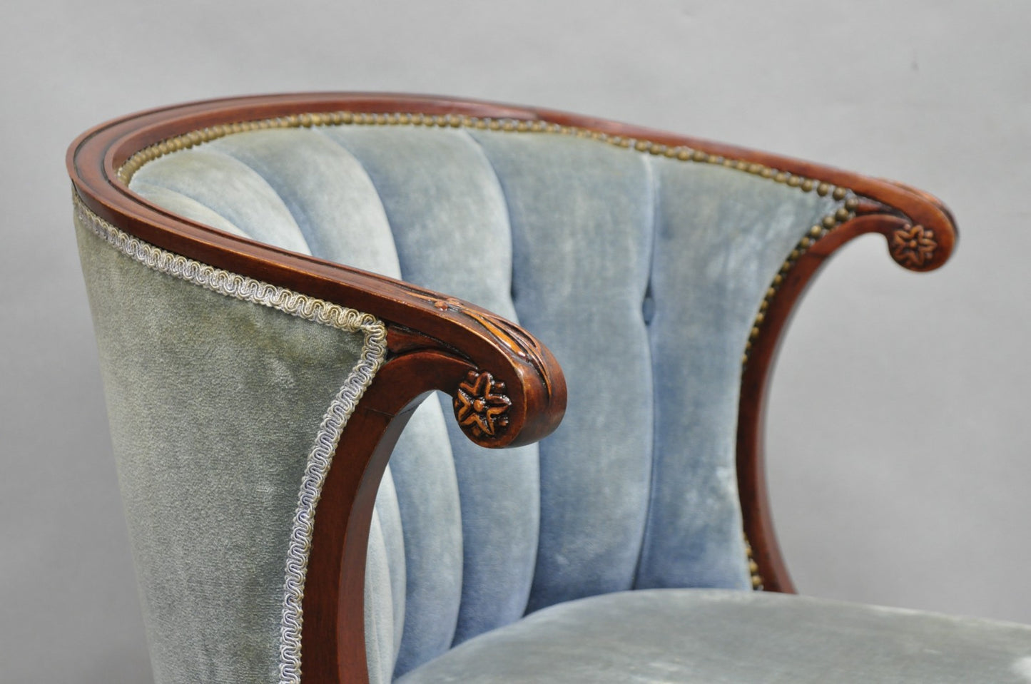 Vintage French Hollywood Regency Mahogany Saber Leg Parlor Lounge Chair - a Pair