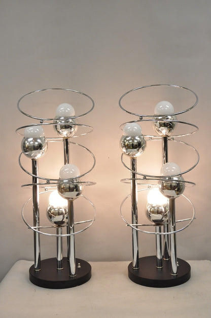 Vintage Mid Century Modern George Kovacs Spiral Chrome Ball Table Lamps - a Pair