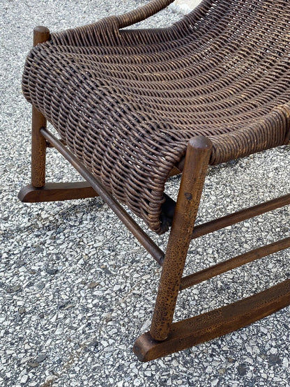 Antique Victorian Wicker and Rattan Wooden Small Rocking Chair Rocker
