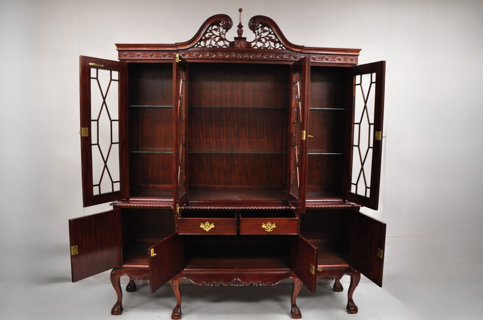 Chippendale Mahogany Ball & Claw Breakfront China Cabinet by Baker of London