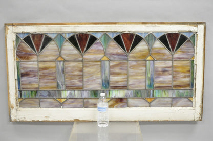 Antique Victorian Stained Leaded Glass Blue Green 24x48 "Fan" Window Transom