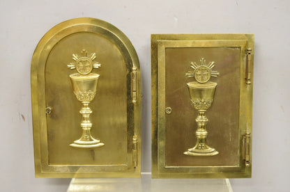 Antique Gothic Bronze Wall Hanging Altar Door Tabernacle with Chalice (A)