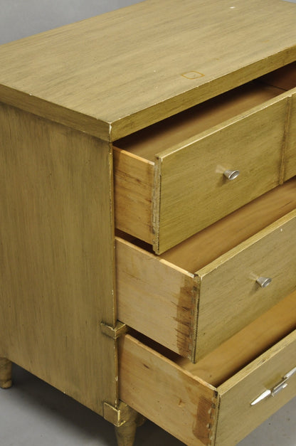 Vintage Mid Century Modern Blonde Wood 3 Drawer Dresser Commode Chest Nightstand