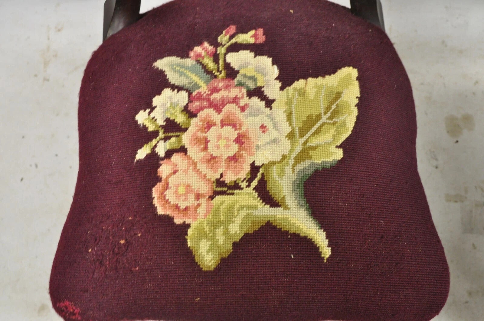 Antique Eastlake Victorian Carved Mahogany Needlepoint Parlor Side Chairs - Pair