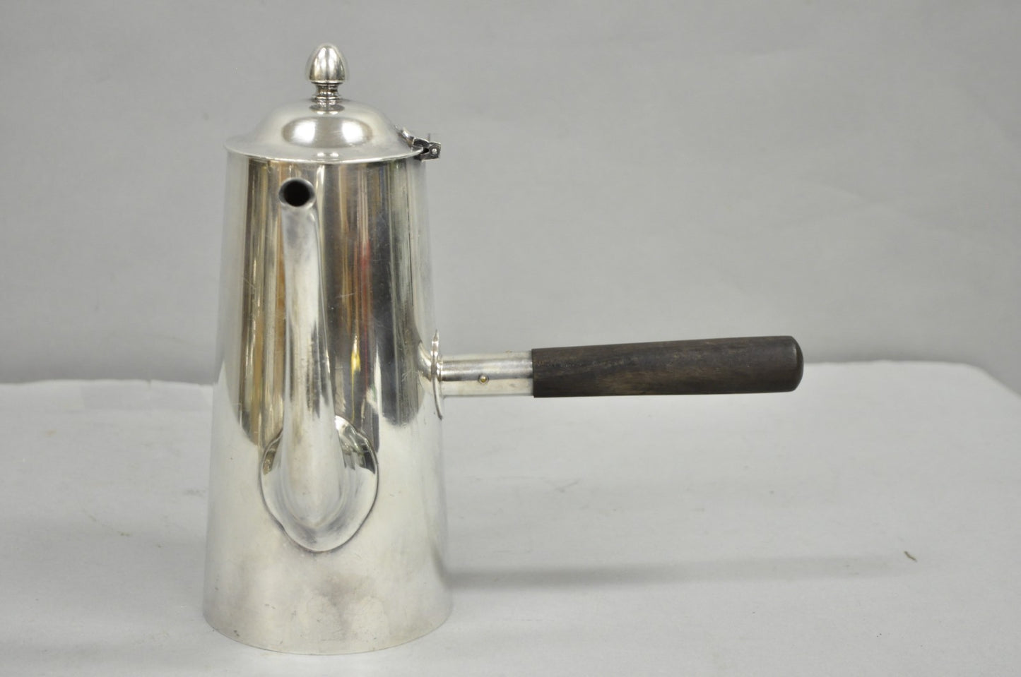 Vintage US Navy Art Deco Silver Plated Coffee Tea Pot Kettle w/ Wooden Handle