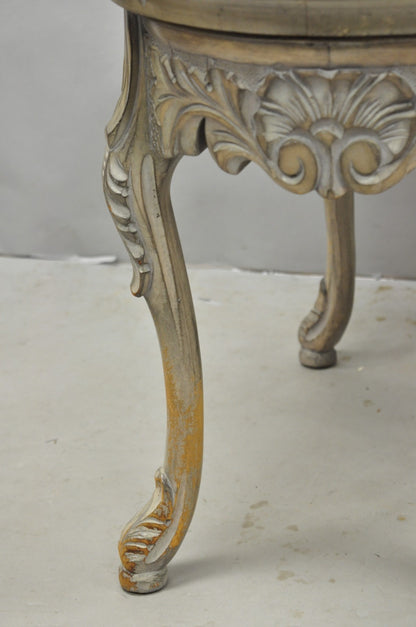 Vintage French Renaissance Walnut Gray Distress Painted Cherub Coffee Table