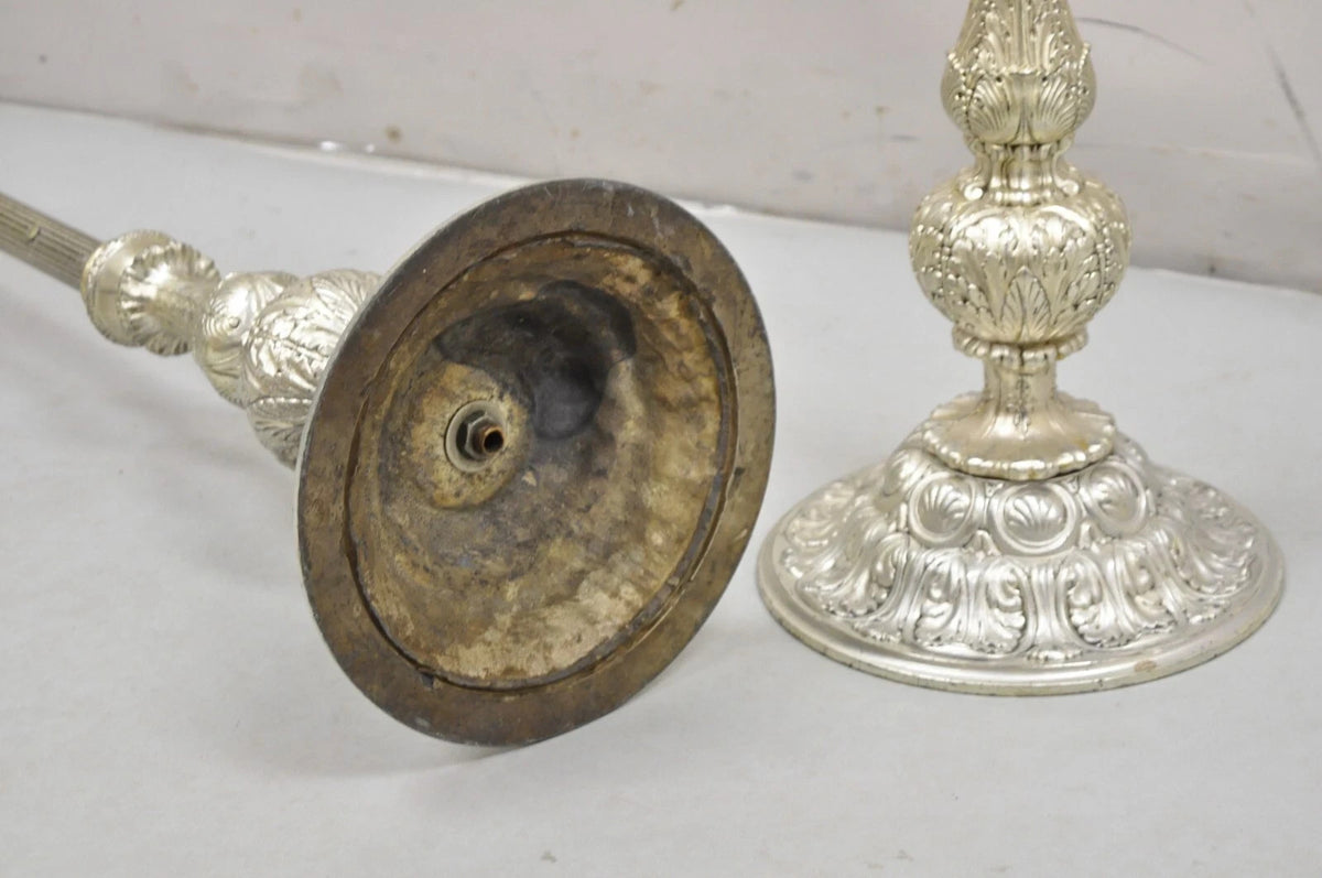 Vintage 43" Tall Baroque Silver Plated Collapsible Floor Candlesticks in Box