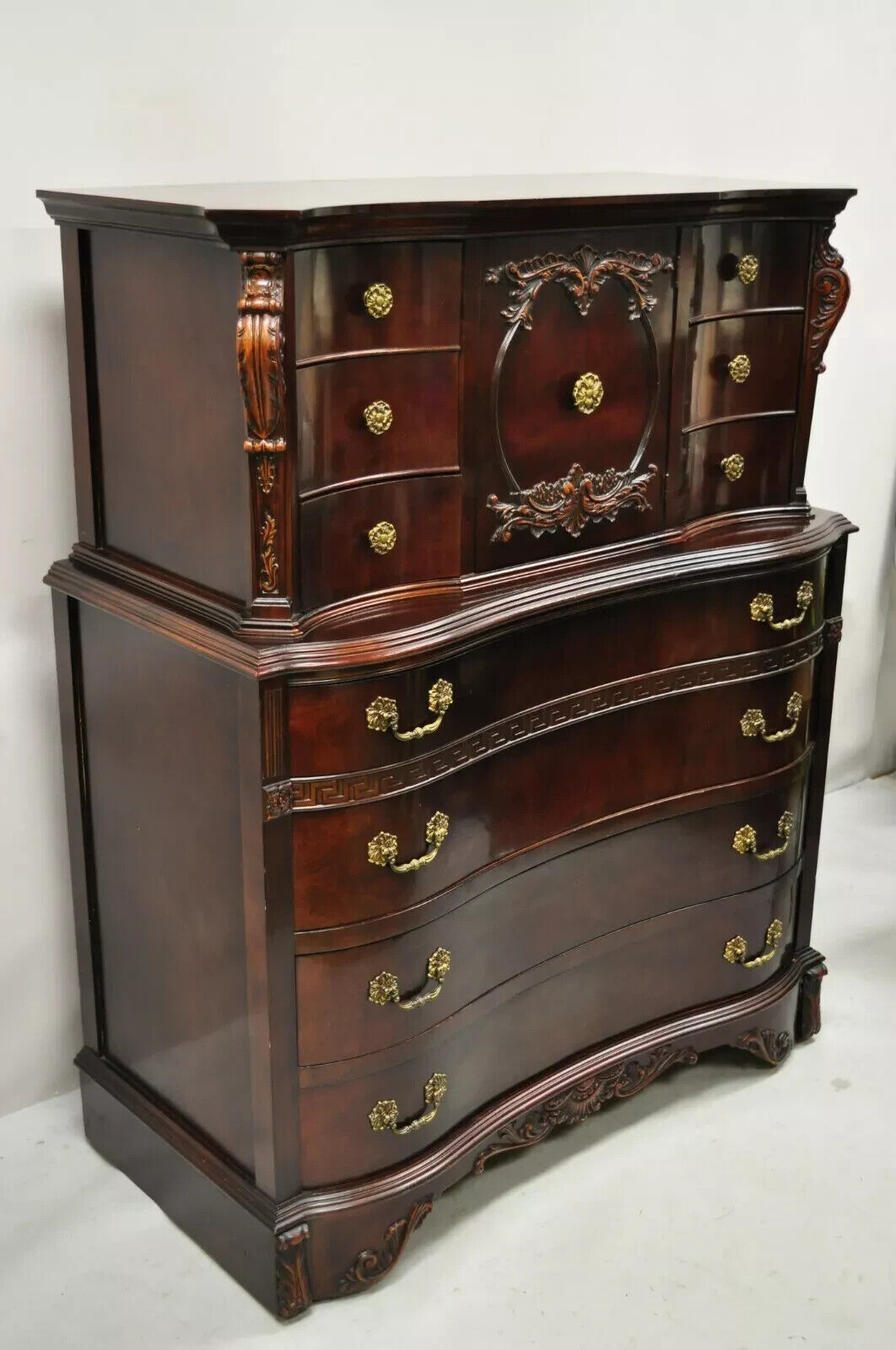 Antique Mahogany Chinese Chippendale Hollywood Regency Highboy Chest Dresser
