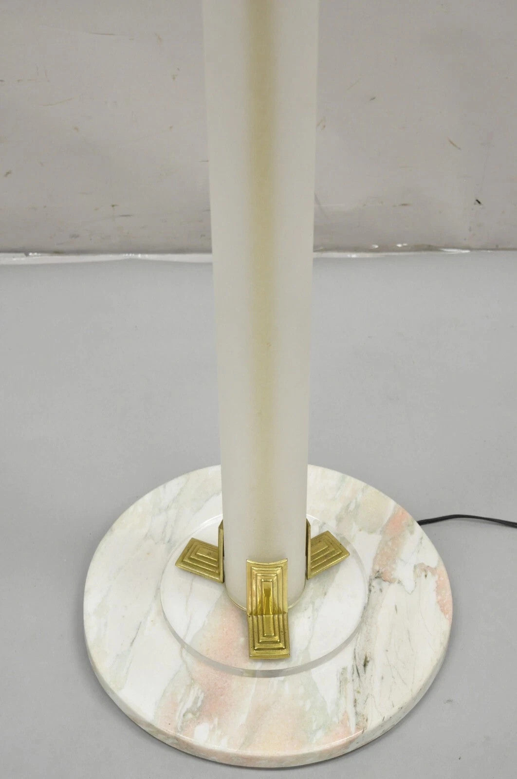 Vintage Postmodern Art Deco Figural Frosted Acrylic & Glass Torchiere Floor Lamp