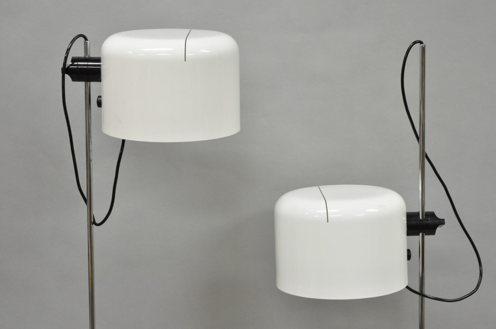 Joe Colombo for Oluce Italy White Coupe Mid Century Modern Floor Lamp - a Pair