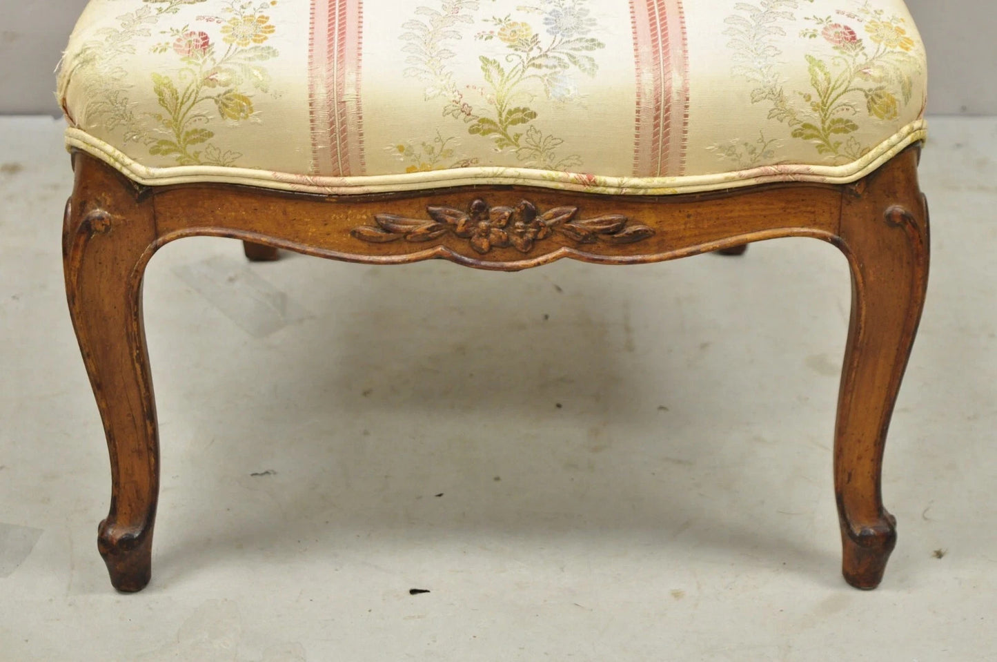 Vintage French Louis XV Style Small Boudoir Accent Side Chair w/ Pink Stripes