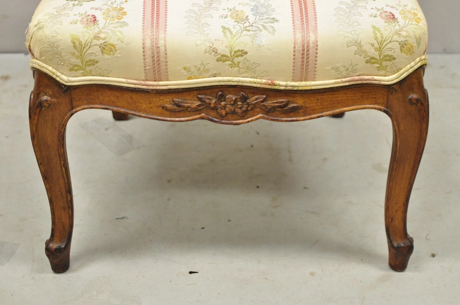 Vintage French Louis XV Style Small Boudoir Accent Side Chair w/ Pink Stripes