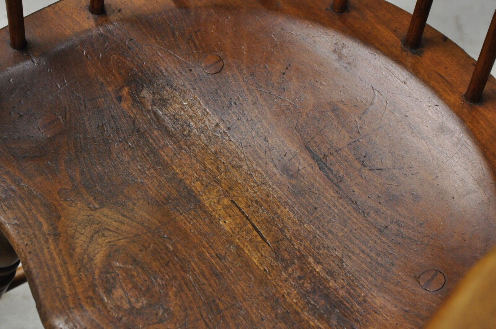Antique Windsor Colonial Style Pine Wood Spindle Pub Arm Chairs - a Pair