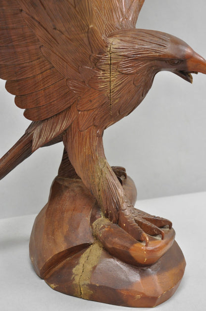 Vintage Black Forest 24" Hand Carved Wood Bald Eagle Figure Statue Sculpture