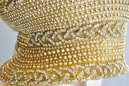 Shellie McDowell Millinery Gold Beaded Jeweled Gem Ladies Church Derby Crown Hat
