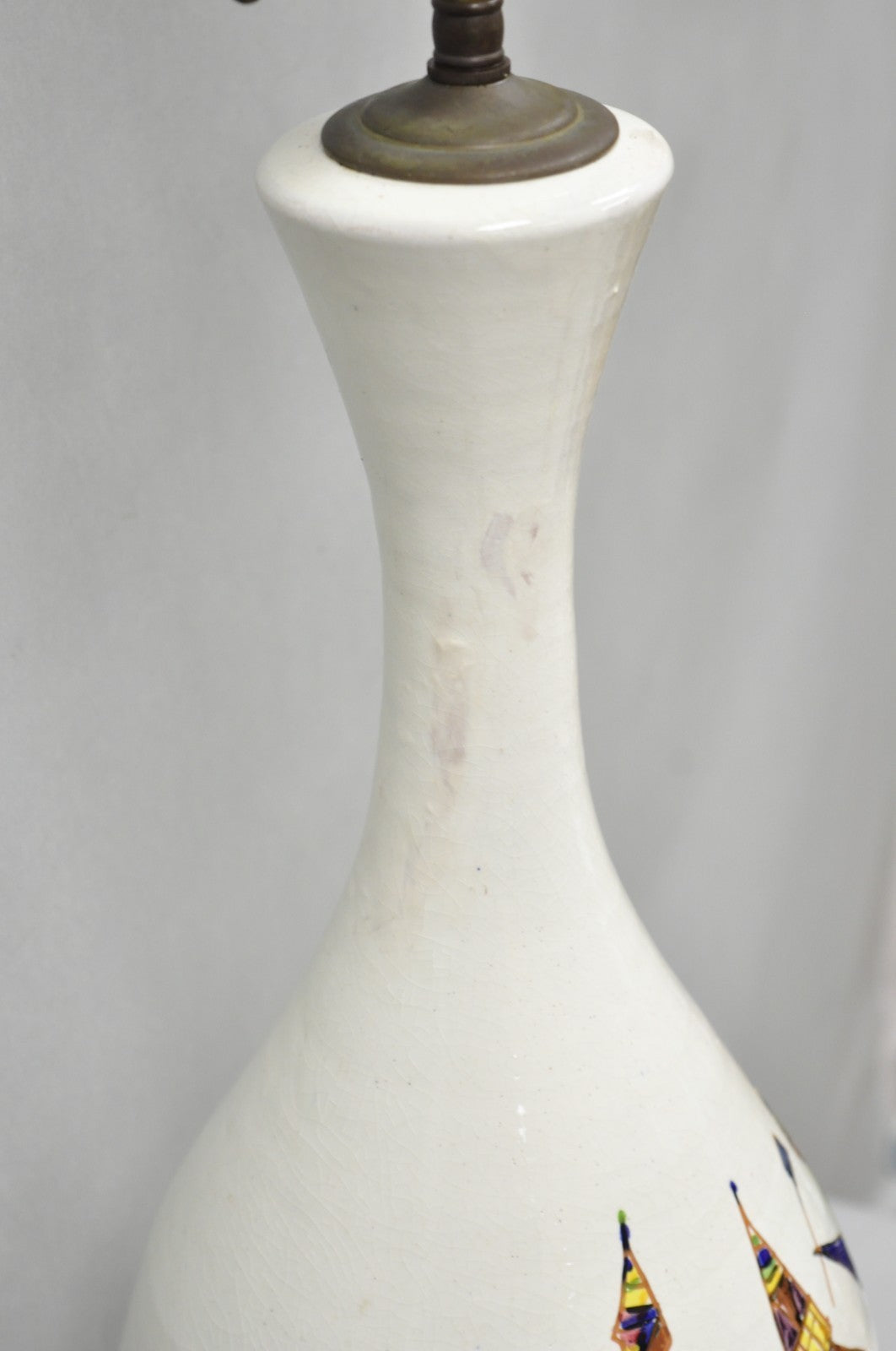 Vintage Italian Mid Century Modern Terracotta Pottery "Peru" Painted Table Lamp