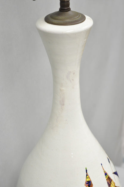 Vintage Italian Mid Century Modern Terracotta Pottery "Peru" Painted Table Lamp