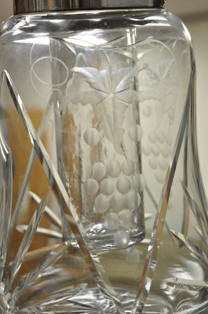 Antique Victorian German Silver Plated Cut Crystal Glass Lemonade Water Pitcher