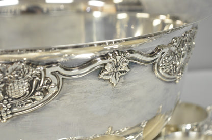 Vintage Wallace Harvest Silver Plated Grapevine Punch Bowl Set w/ 12 Cups & Tray
