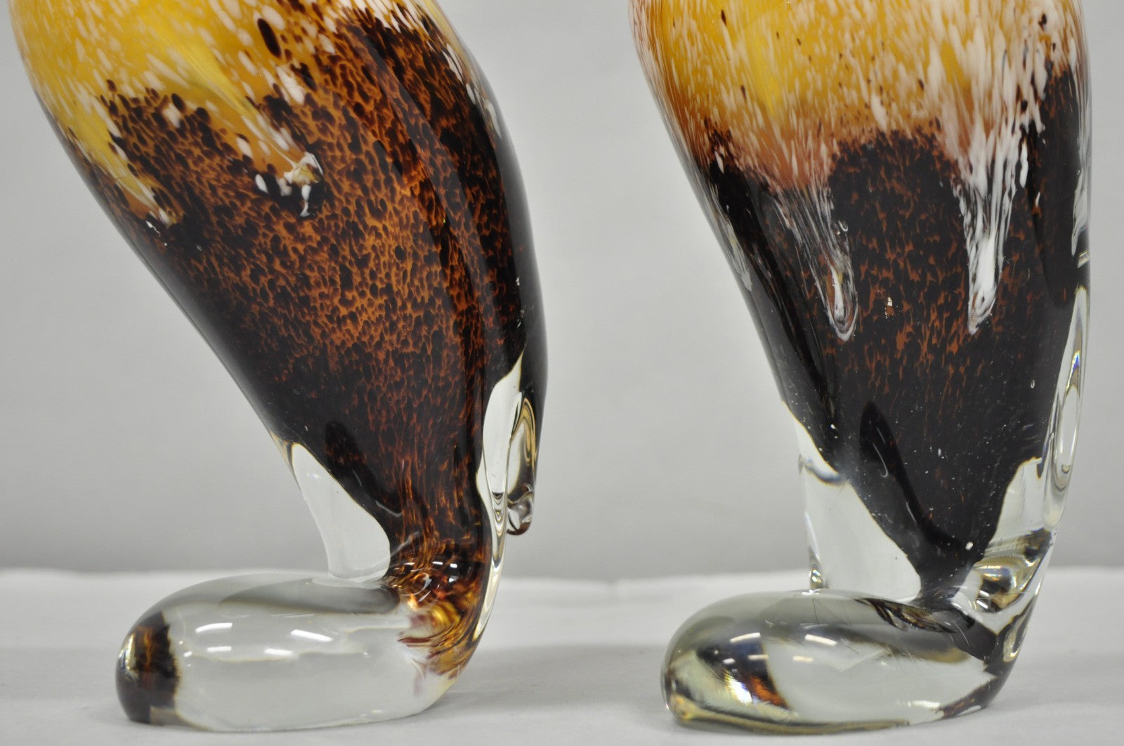 Vintage Murano Style Handblown Art Glass Brown Bald Eagle Bird Figurine - a Pair