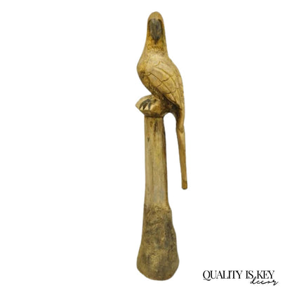 Large 46" Vintage Mid Century Carved Wood Perched Parrot Bird Statue Sculpture