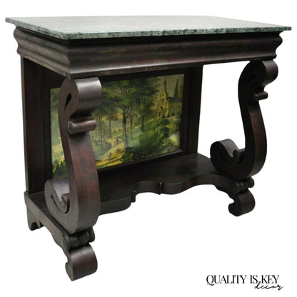 Antique American Empire Mahogany Green Marble Top Console Hall Table