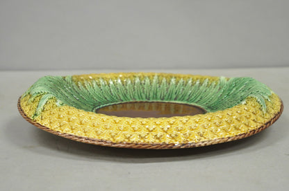 Antique Majolica Wheat Pineapple Glazed Ceramic Pottery Bread Platter Plate Dish