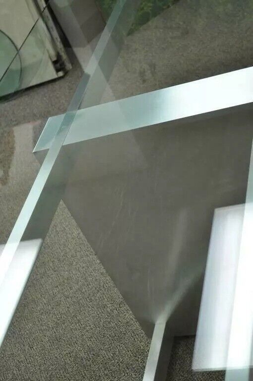 Vladimir Kagan Brushed Aluminum & Glass Cubist Extension Dining Conference Table